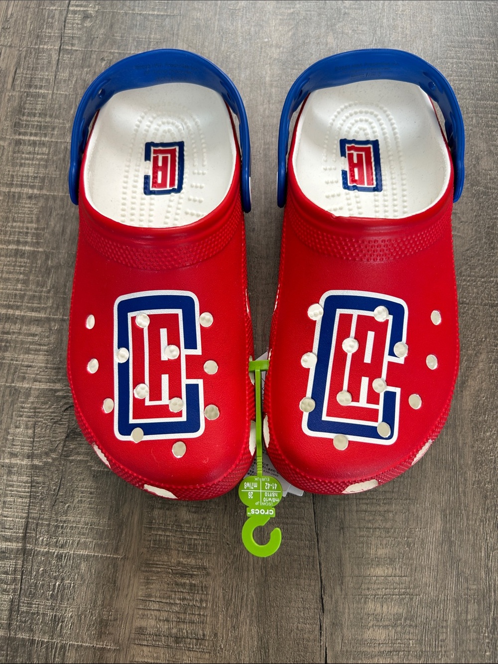 CROCS LA CLIPPERS Red Mules with Blue Heel Straps and White Insole Accents